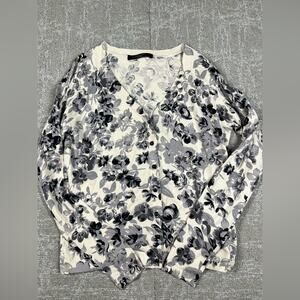 Weekend Max Mara Weekend White Gray Floral Cardigan Sweater Cotton Size Small